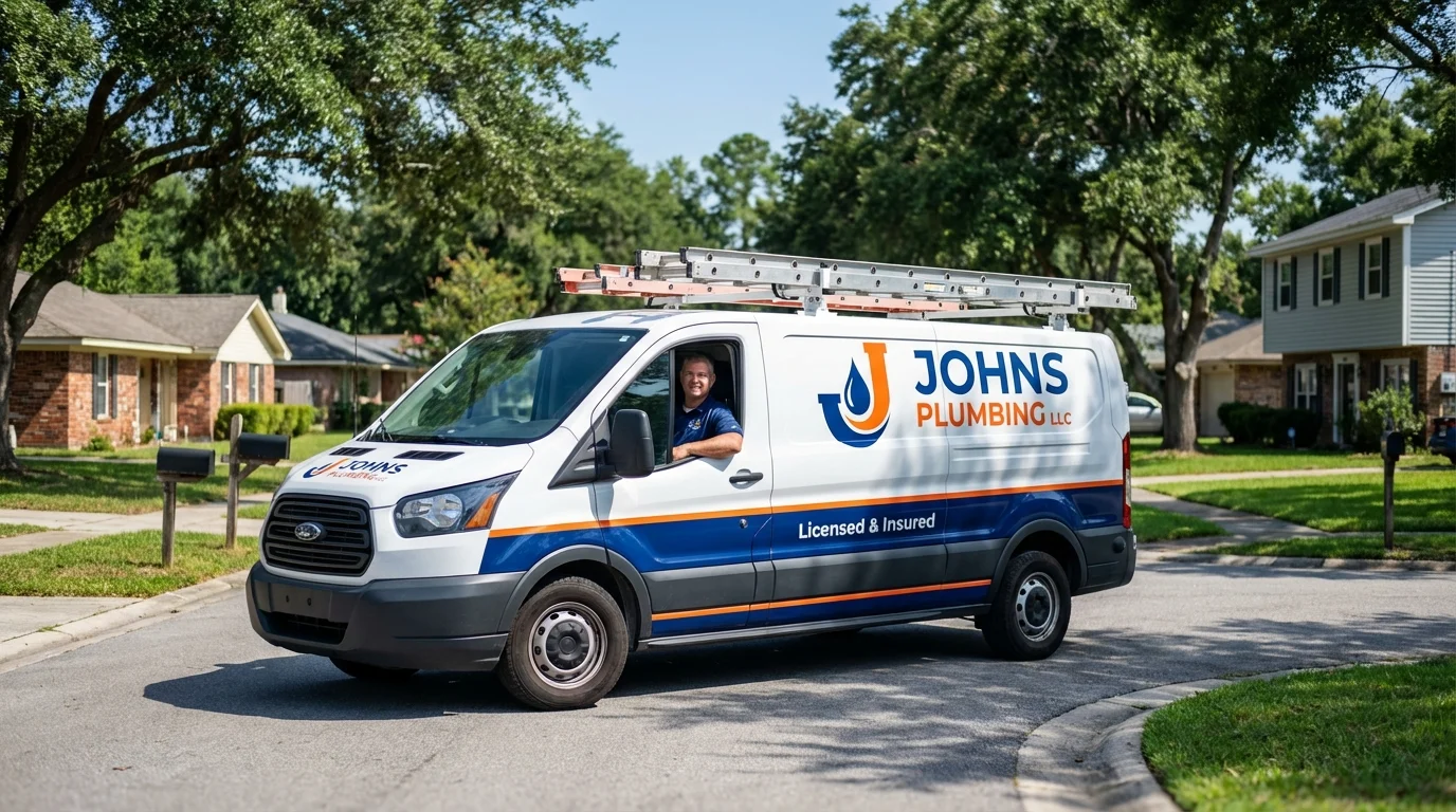 Johns Plumbing LLC service van in Parker City, IN