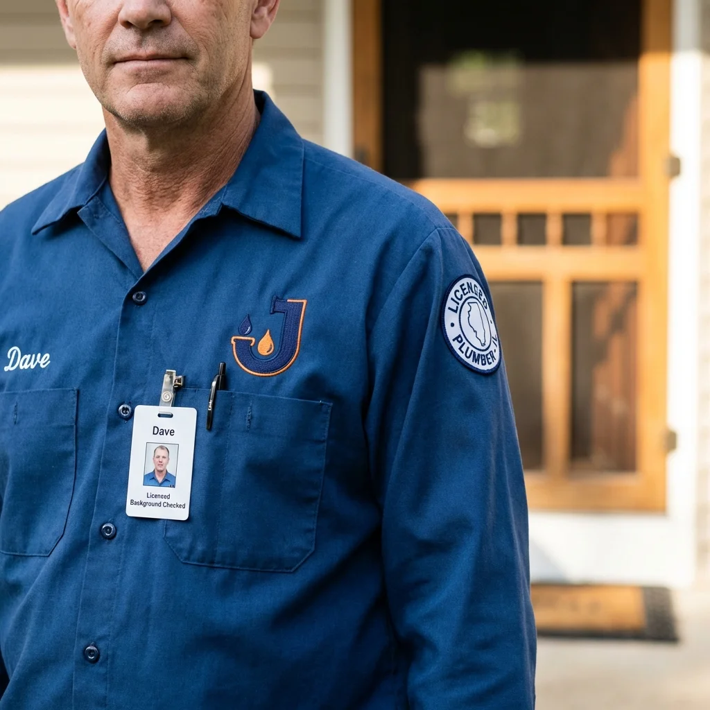 Licensed plumber showing ID badge in Parker City, IN