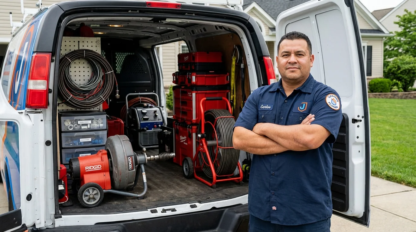Professional drain cleaning equipment and Johns Plumbing LLC plumber in Parker City
